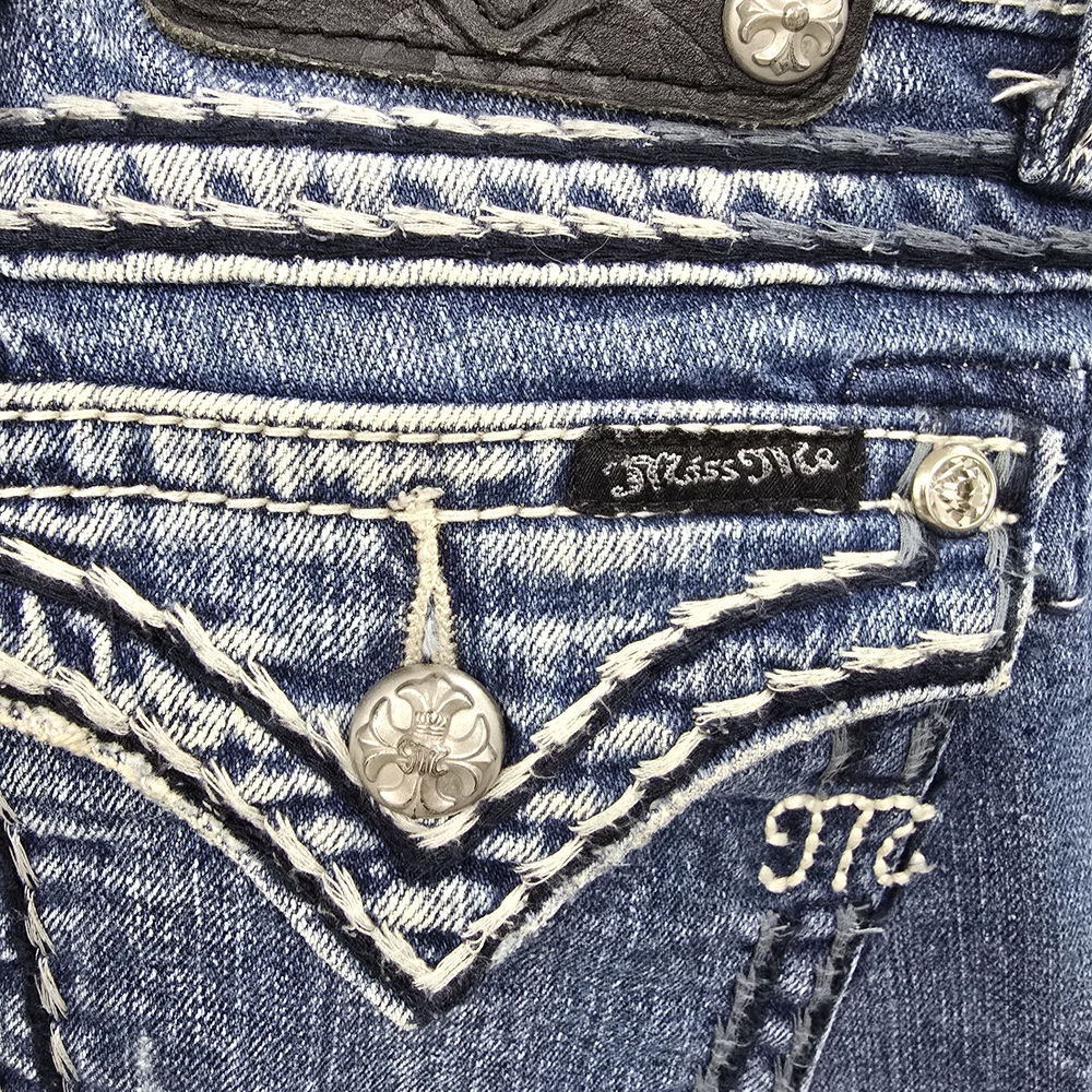 Miss Me Distressed Blue Jeans with Silver Accents